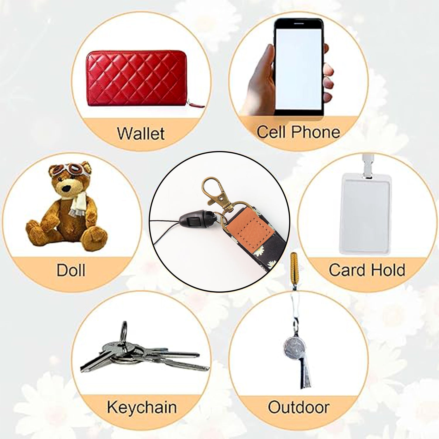 Floral Print Neck Lanyard Strap with Clip Hook & Mobile String (1 Pc) Floral Print Neck Lanyard Strap with Clip Hook & Mobile String (1 Pc)